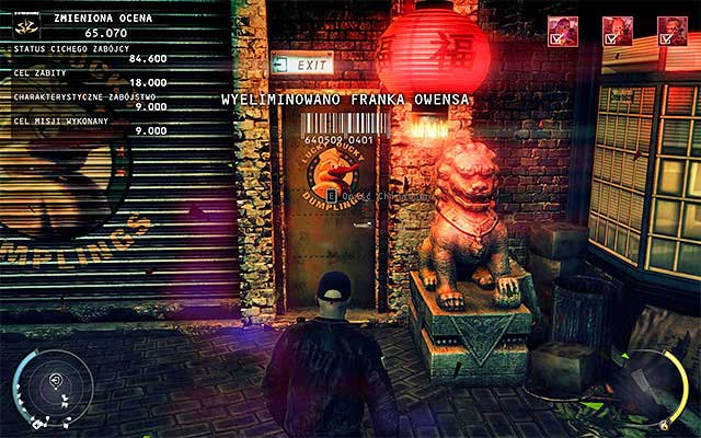 The exit from Chinatown is located in front of the starting place, near the fenced area where you could murder Frank Owens - Chinese New Year - Leaving Chinatown | 5: Hunter and Hunted - 5: Hunter and Hunted - Hitman: Absolution Game Guide