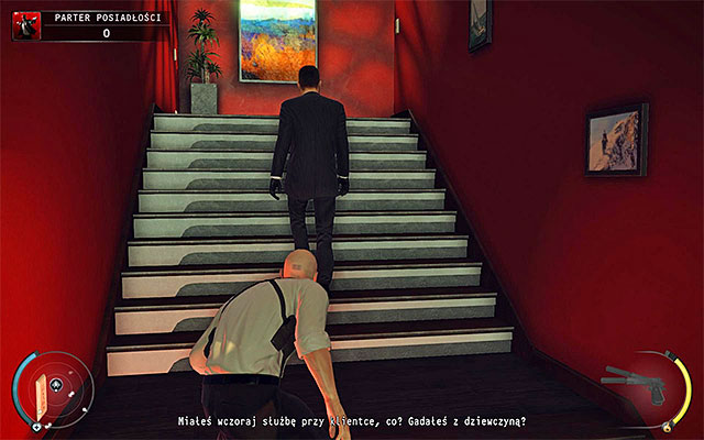It is beast to get rid of the head of the security when he walks the stairs (screen above), but try to attack him so that he wont be able to defend himself - Mansion ground floor | 1: Personal Contract - 1: Personal Contract - Hitman: Absolution Game Guide