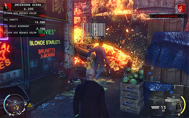 Another possibility is triggering an alarm in the King of Chinatown car and shooting explosive barrels when your target approaches his car - 2: The King of Chinatown | Challenges - Challenges - Hitman: Absolution Game Guide
