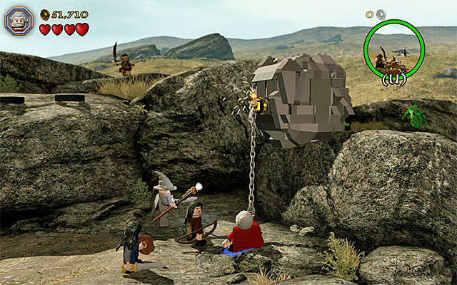 You need to build a catch and grab onto it - Stage 5 (The Troll Hoard): The orc encounter | Walkthrough | LEGO The Hobbit - Walkthrough - LEGO The Hobbit Game Guide & Walkthrough