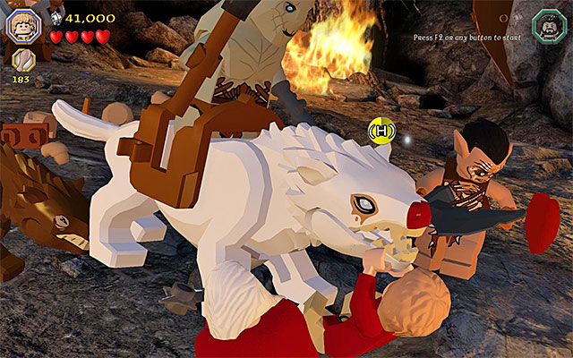 Press the indicated keys to save Bilbo - Stage 8 (Out of the Frying Pan...): The battle with Azog the Defiler | Walkthrough - Walkthrough - LEGO The Hobbit Game Guide & Walkthrough