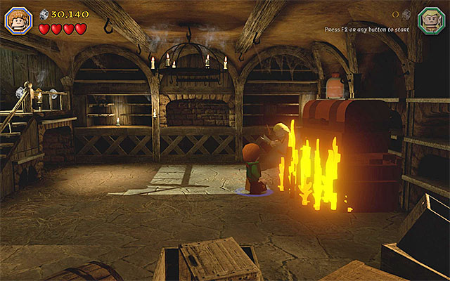 Set fire to the area around the chest - Stage 9 (Queer Lodgings) | Main Stages - Collectibles - Main Stages - Collectibles - LEGO The Hobbit Game Guide & Walkthrough