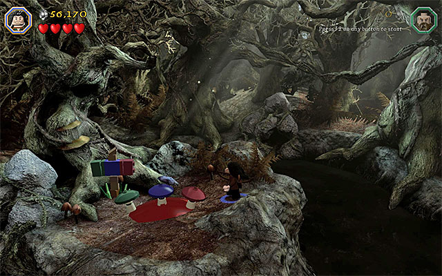 Take another jump and land on the ledge with three mushrooms - Stage 10 (Flies and Spiders) | Main Stages - Collectibles - Main Stages - Collectibles - LEGO The Hobbit Game Guide & Walkthrough