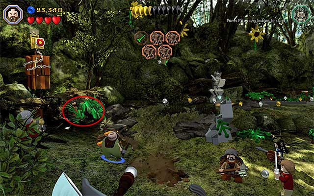 The bush where the collectible is hidden - Stage 5 (The Troll Hoard) | Main Stages - Collectibles - Main Stages - Collectibles - LEGO The Hobbit Game Guide & Walkthrough