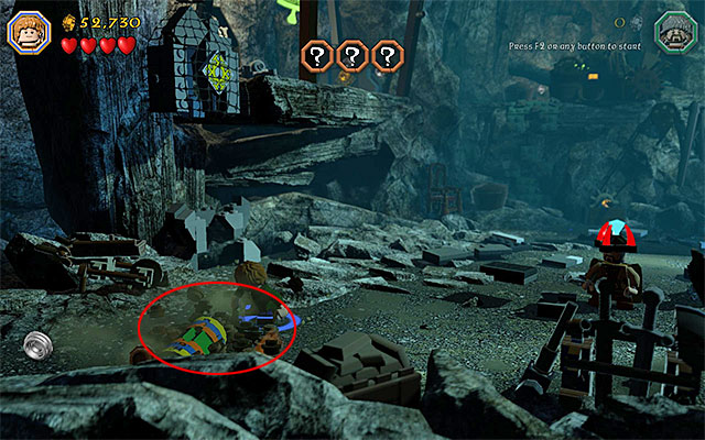 Stand in the appropriate spot and use the spade - Stage 7 (Goblin-town) | Main Stages - Collectibles - Main Stages - Collectibles - LEGO The Hobbit Game Guide & Walkthrough