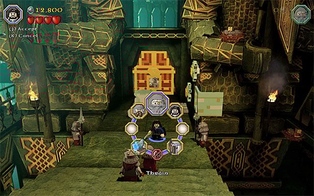 You now need to switch to another character, to Thrain, who is standing by the gate - Stage 1 (Greatest Kingdom in Middle-Earth): Inside the Lonely Mountain | Walkthrough - Walkthrough - LEGO The Hobbit Game Guide & Walkthrough