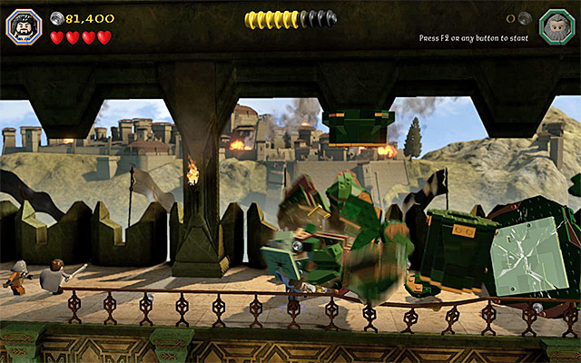 Make sure that you have selected the axe from the inventory. - Stage 1 (Greatest Kingdom in Middle-Earth): Smaugs attack | Walkthrough - Walkthrough - LEGO The Hobbit Game Guide & Walkthrough