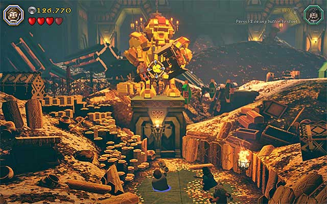 Use Doris weapon to tip the statue over - Stage 1 (Greatest Kingdom in Middle-Earth): Smaugs attack | Walkthrough - Walkthrough - LEGO The Hobbit Game Guide & Walkthrough