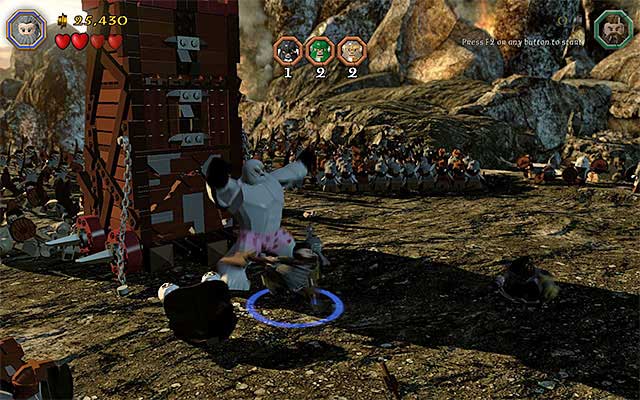 The big orc needs to be attacked by two dwarves, who are, additionally, cooperating. - Stage 3 (Azog the Defiler): The battle with the Orcs | Walkthrough - Walkthrough - LEGO The Hobbit Game Guide & Walkthrough