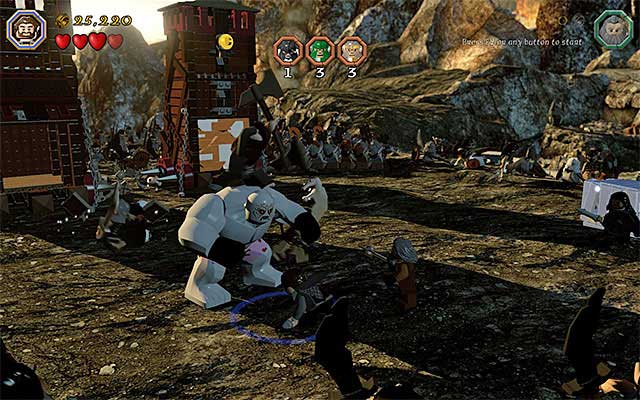 In a safe spot, combine forces and defeat the big orc - Stage 3 (Azog the Defiler): The battle with the Orcs | Walkthrough - Walkthrough - LEGO The Hobbit Game Guide & Walkthrough