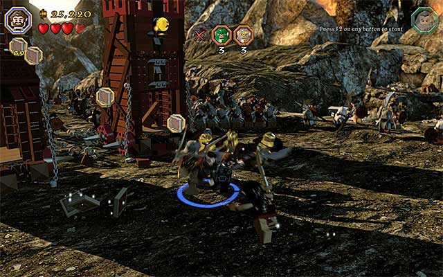 There are three orc warriors and orc archers more to defeat - Stage 3 (Azog the Defiler): The battle with the Orcs | Walkthrough - Walkthrough - LEGO The Hobbit Game Guide & Walkthrough