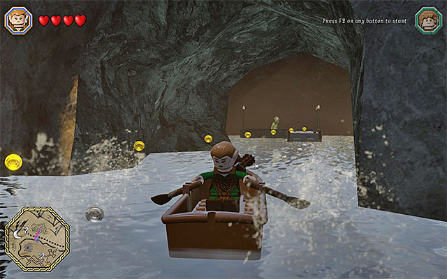 You need to take the boat to reach the elfs place of staying - White question marks - walkthroughs for quests 21-40 | Middle Earth - Side missions - Middle Earth - Side missions - LEGO The Hobbit Game Guide & Walkthrough