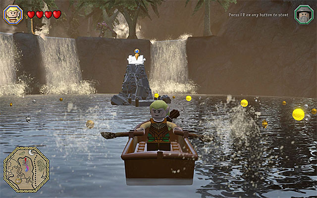 Paddle the boat towards the ledge with the chest - Schematics locations (1-8) | Middle Earth - Schematics - Middle Earth - Schematics - LEGO The Hobbit Game Guide & Walkthrough