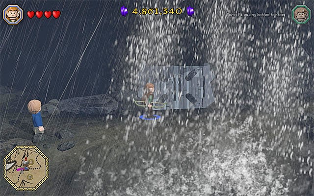 The entrance to the cave is hidden behind a small waterfall - Mithril bricks locations (16-30) | Middle Earth - Mithril LEGO bricks - Middle Earth - Mithril LEGO bricks - LEGO The Hobbit Game Guide & Walkthrough