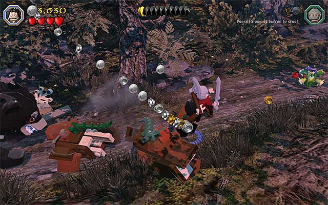 During the escape from the bear, collect coins and the minikits - Stage 9 (Queer Lodgings): The bear attack | Walkthrough | LEGO The Hobbit - Walkthrough - LEGO The Hobbit Game Guide & Walkthrough