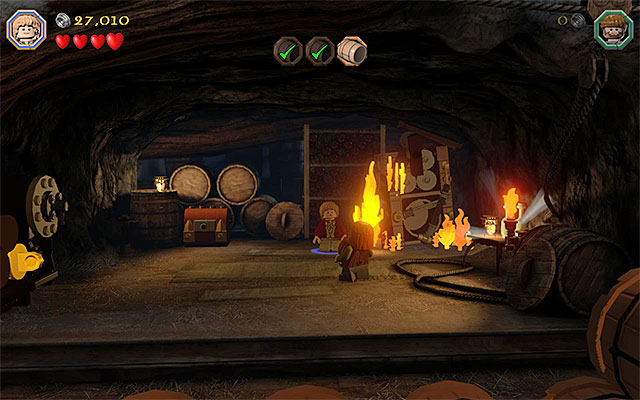 Use the torch in the right spot - Stage 11 (Barrels Out of Bond): The cellar | Walkthrough | LEGO The Hobbit - Walkthrough - LEGO The Hobbit Game Guide & Walkthrough