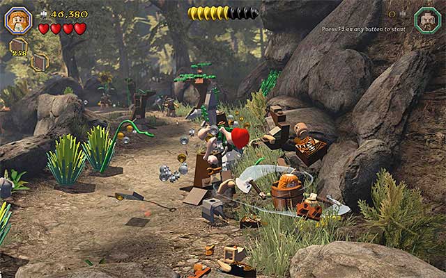 Attack the monsters and keep destroying the environment - Stage 11 (Barrels Out of Bond): Go down the river | Walkthrough - Walkthrough - LEGO The Hobbit Game Guide & Walkthrough