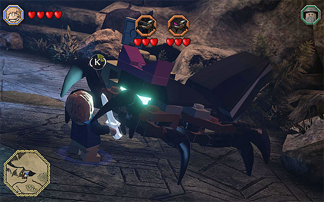 The battle with two huge spiders is one of the attractions of the arena - White question marks - walkthroughs for quests 101-105 | Middle Earth - Side missions - Middle Earth - Side missions - LEGO The Hobbit Game Guide & Walkthrough