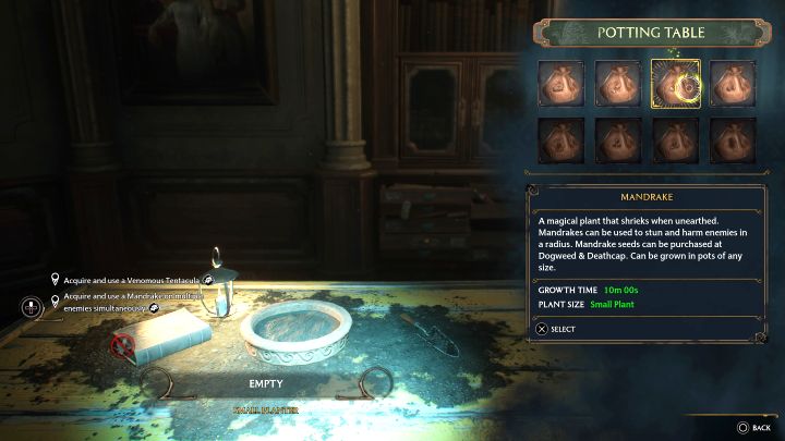 Return to the Room of Requirement and use the Potting Table with a Small Pot - Hogwarts Legacy: Professor Garlicks Assignment 1 - Hogwarts Legacy: Assignment - Hogwarts Legacy Guide