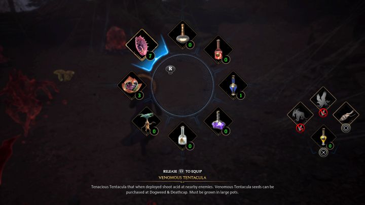 After getting 1 Venomous Tentacula, open the tool wheel (L1/LB) - Hogwarts Legacy: Professor Garlicks Assignment 1 - Hogwarts Legacy: Assignment - Hogwarts Legacy Guide