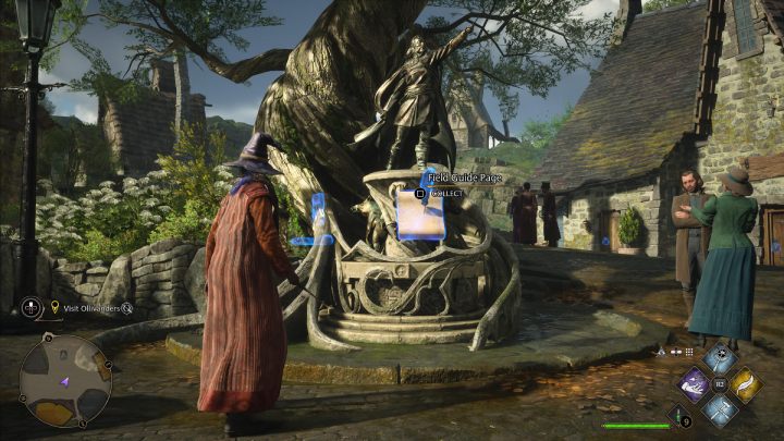 One of the collectibles is hidden in a statue in the square in the northern part of the village - Hogwarts Legacy: Field Guide Pages Part 2 - Hogsmeade - Hogwarts Legacy: Hogsmeade Collectibles - Hogwarts Legacy Guide