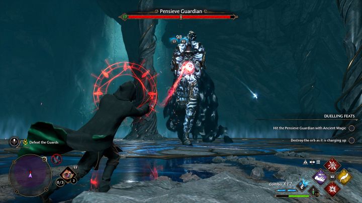 During the boss fight, you have to watch out for red attacks again - dodge to the sides right after the red circle appears above the hero's head - Hogwarts Legacy: Percival Rackhams Trial - Hogwarts Legacy: Main quests - Hogwarts Legacy Guide