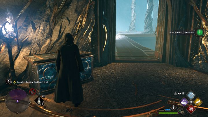 Follow the stairs up to reach a large chest - Hogwarts Legacy: Percival Rackhams Trial - Hogwarts Legacy: Main quests - Hogwarts Legacy Guide