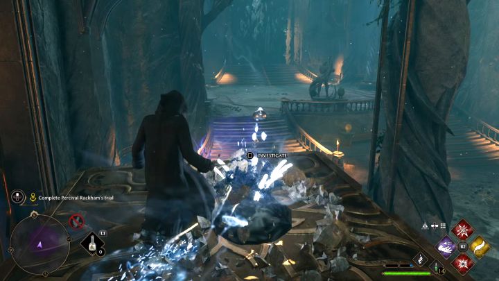 After bringing the platform closer, climb on it and you'll reveal another circle of Ancient Magic (it can only be accessed from the platform) - investigate it - Hogwarts Legacy: Percival Rackhams Trial - Hogwarts Legacy: Main quests - Hogwarts Legacy Guide