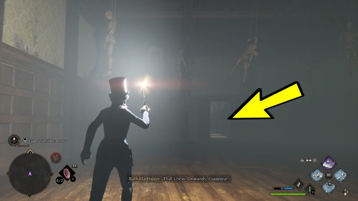 After descending, move between the barrels until you reach the room with manequinns - Hogwarts Legacy: Minding Your Own Business - Hogwarts Legacy: Hogsmeade Side Quests - Hogwarts Legacy Guide