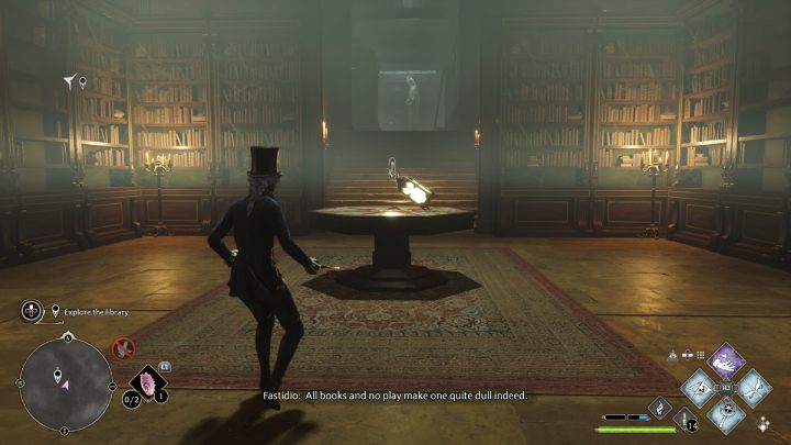 Approach the table, grab the lantern, and place it on the second stand of the large door - Hogwarts Legacy: Minding Your Own Business - Hogwarts Legacy: Hogsmeade Side Quests - Hogwarts Legacy Guide