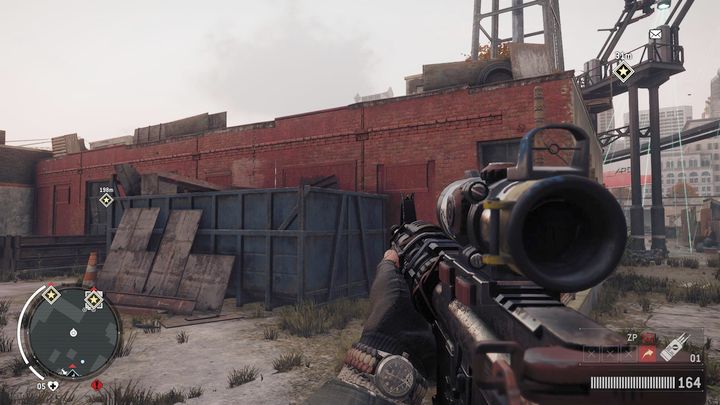 Once you arrive, move to the back of the scanner, where you will see a blue container pressed against the wall of the red building (you can see it on the screenshot) - Holloway - Red zone | Key Points - Key Points - Homefront: The Revolution Game Guide & Walkthrough