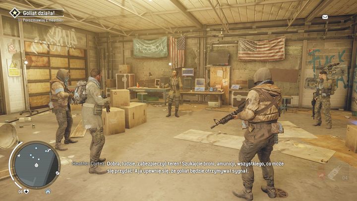 Once the mission starts, go to Heather, who is located in a white building in your base - Goliath Online! | Walkthrough - Walkthrough - Homefront: The Revolution Game Guide & Walkthrough