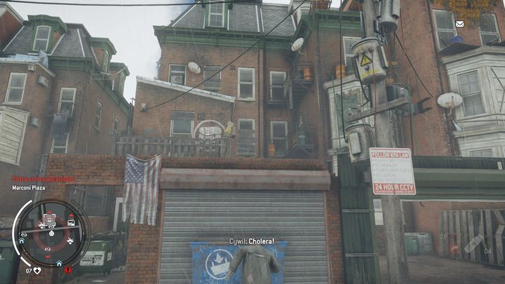 The entrance to the warehouse lies to the right side of the building marked with a white crate - Earlstone - Yellow zone | Journals and jobs - Journals and jobs - Homefront: The Revolution Game Guide & Walkthrough