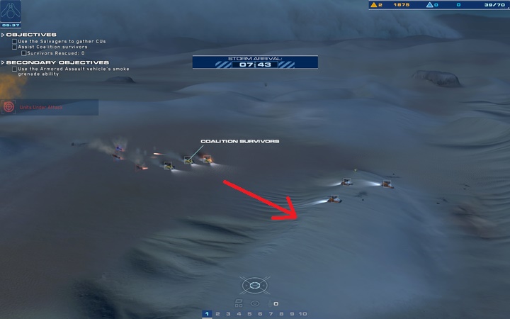 From the North-Western direction, you will receive reinforcements of armored vehicles. Protect them at all costs. - Mission 2 - The Boneyard - Campaign mode walkthrough - Homeworld: Deserts of Kharak Game Guide