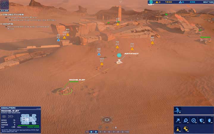 After you have destroyed the wreck with mines, collect the artifact and start searching for supplies. - Mission 5 - Kalash Wreck - Campaign mode walkthrough - Homeworld: Deserts of Kharak Game Guide