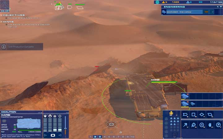 Deploy Kapisi in the passage - enemy units may pass by, but they will not pass by Carriers rockets. - Mission 5 - Kalash Wreck - Campaign mode walkthrough - Homeworld: Deserts of Kharak Game Guide