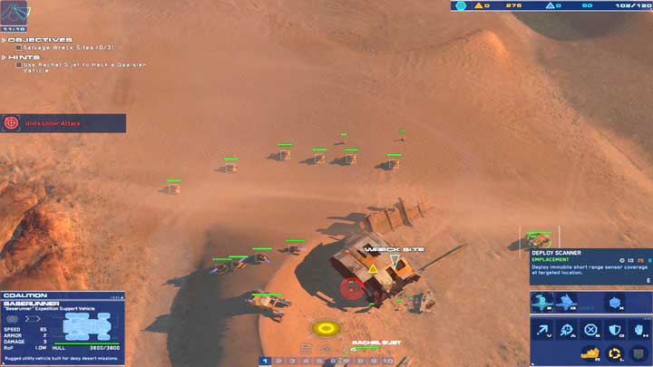 You can defend wrecks and gather supplies, but you can also destroy all of the wrecks using one unit and go on to defend the base. - Mission 5 - Kalash Wreck - Campaign mode walkthrough - Homeworld: Deserts of Kharak Game Guide