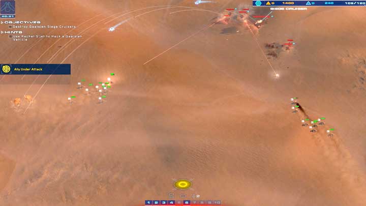 As soon as you notice that the attack is drawing to an end, unexpected reinforcements for you will arrive - they will be deployed in the center of the map - Mission 5 - Kalash Wreck - Campaign mode walkthrough - Homeworld: Deserts of Kharak Game Guide