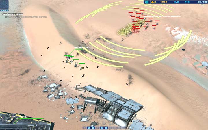 Stand behind the hill, so that all of your units, including Kapisi, launch a simultaneous attack. - Mission 6 - Beladin Dune Sea - Campaign mode walkthrough - Homeworld: Deserts of Kharak Game Guide