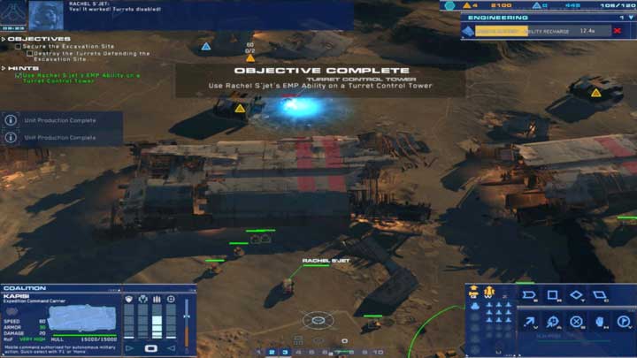 EMP has a long range. Later on, also other units will be able to use it. - Mission 7 - Gaalsien Base - Campaign mode walkthrough - Homeworld: Deserts of Kharak Game Guide