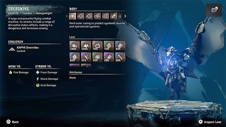 As always, you should begin the fight against the Dreadwing by scanning the large flying bat-like machine - Horizon Forbidden West: Dreadwing - boss, how do you defeat the mechanical bat? - Bosses - Horizon Forbidden West Guide