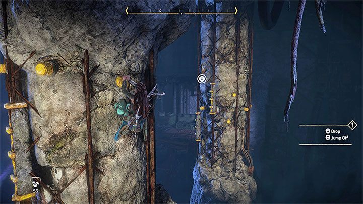 Stop in the place you can see an icon of the next handle (as pictured above), then jump - Horizon Forbidden West: Deaths Door - walkthrough - Main Storyline - Horizon Forbidden West Guide