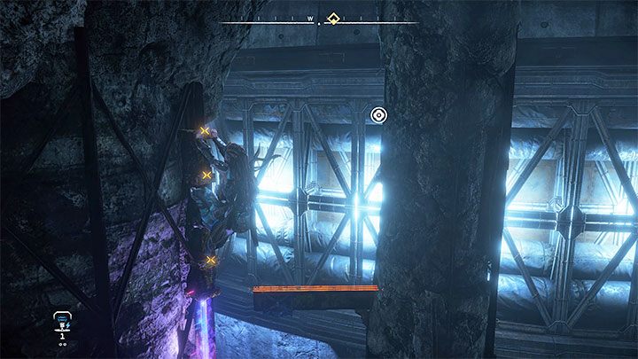 Once you return to the large hall lower the new ladder and start jumping to new yellow handles - Horizon Forbidden West: Deaths Door - walkthrough - Main Storyline - Horizon Forbidden West Guide