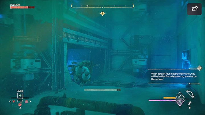 You'll end up in the water, having to dive to reach the new areas and avoid detection by the machines - Horizon Forbidden West: Deaths Door - walkthrough - Main Storyline - Horizon Forbidden West Guide