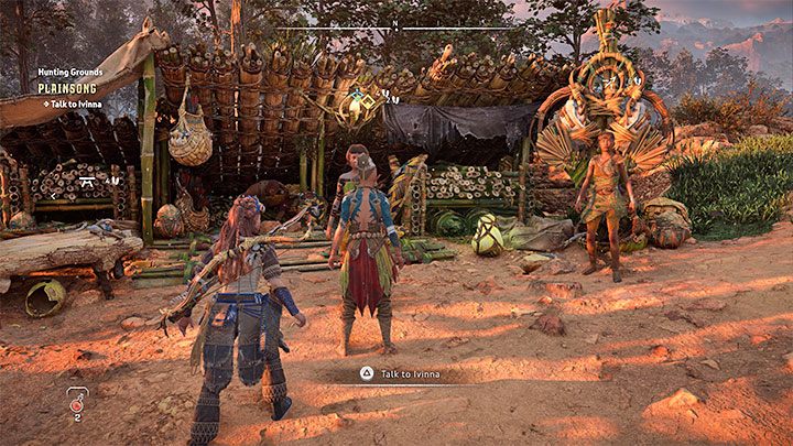 There's a hunter here who also serves as a trader, selling ranged weapons - Horizon Forbidden West: Hunting Grounds: Plainsong - Hunting Trials - Hunting grounds - Horizon Forbidden West Guide