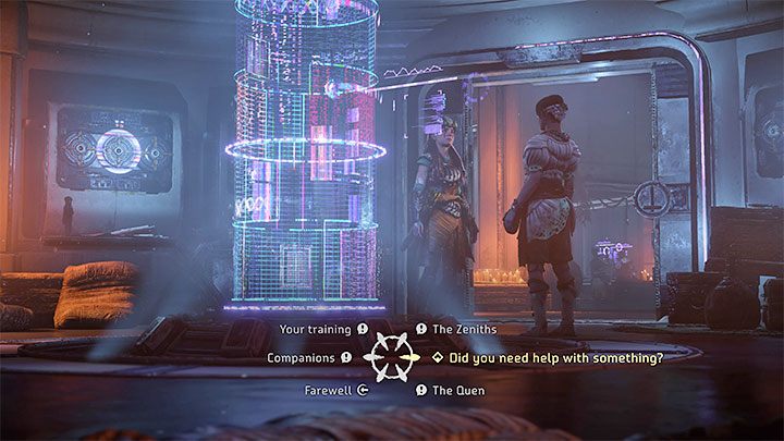 Chat with Alva and offer to help her solve her problem (the right dialogue option on the above screenshot) - Horizon Forbidden West: Forbidden Legacy - Alvas quest, walkthrough - Tasks of companions - Horizon Forbidden West Guide