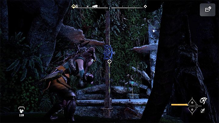 You will end up in the shaft, where you need to reach more yellow ledges - Horizon Forbidden West: Forbidden Legacy - Alvas quest, walkthrough - Tasks of companions - Horizon Forbidden West Guide