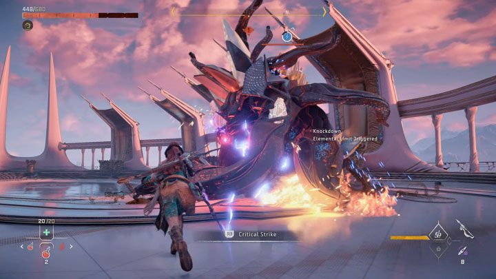 By skillfully using the elements the boss is weak to you can stun it and make it kneel or fall down - Horizon Forbidden West: Singularity - walkthrough, ending - Main Storyline - Horizon Forbidden West Guide