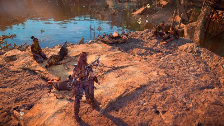 Talk to the survivors sitting at the shore - Horizon Forbidden West: The Deluge - walkthrough - Side quests - Horizon Forbidden West Guide