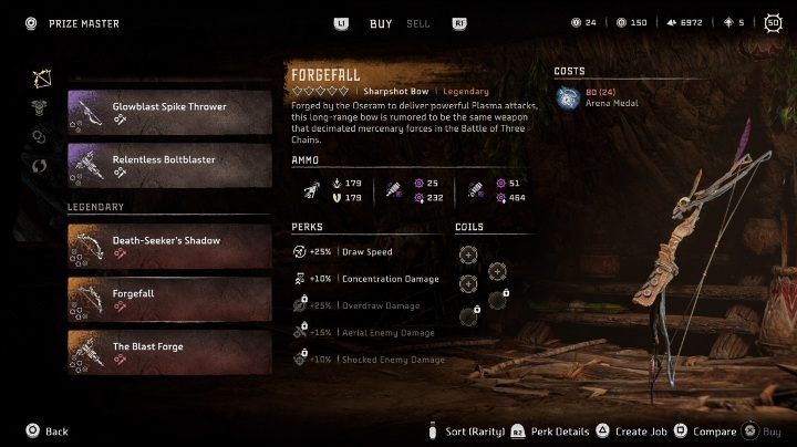 You can buy legendary items - weapons and armor - with the medals you earn after battles - Horizon Forbidden West: The Arena - location, how to unlock? - Secrets & Collectibles - Horizon Forbidden West Guide
